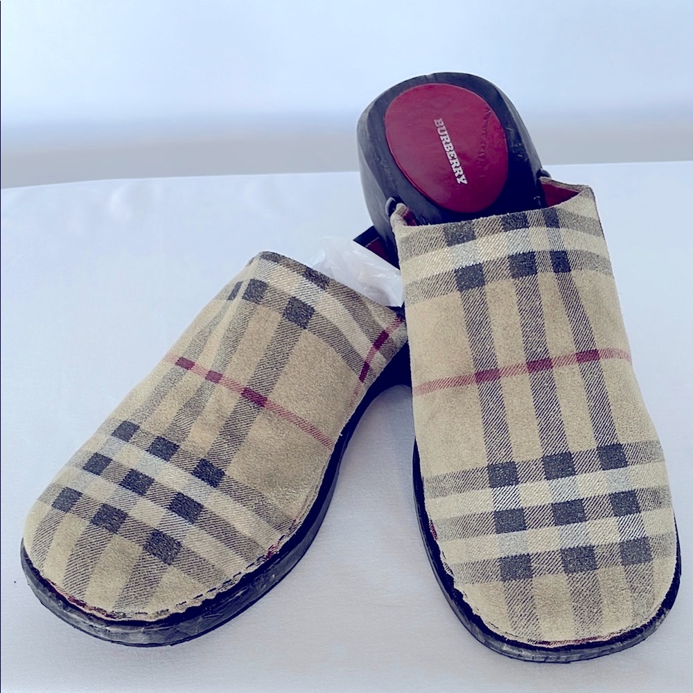 Vintage Burberry Classic Plaid in Soft Suede with Wooden Sole Size 39